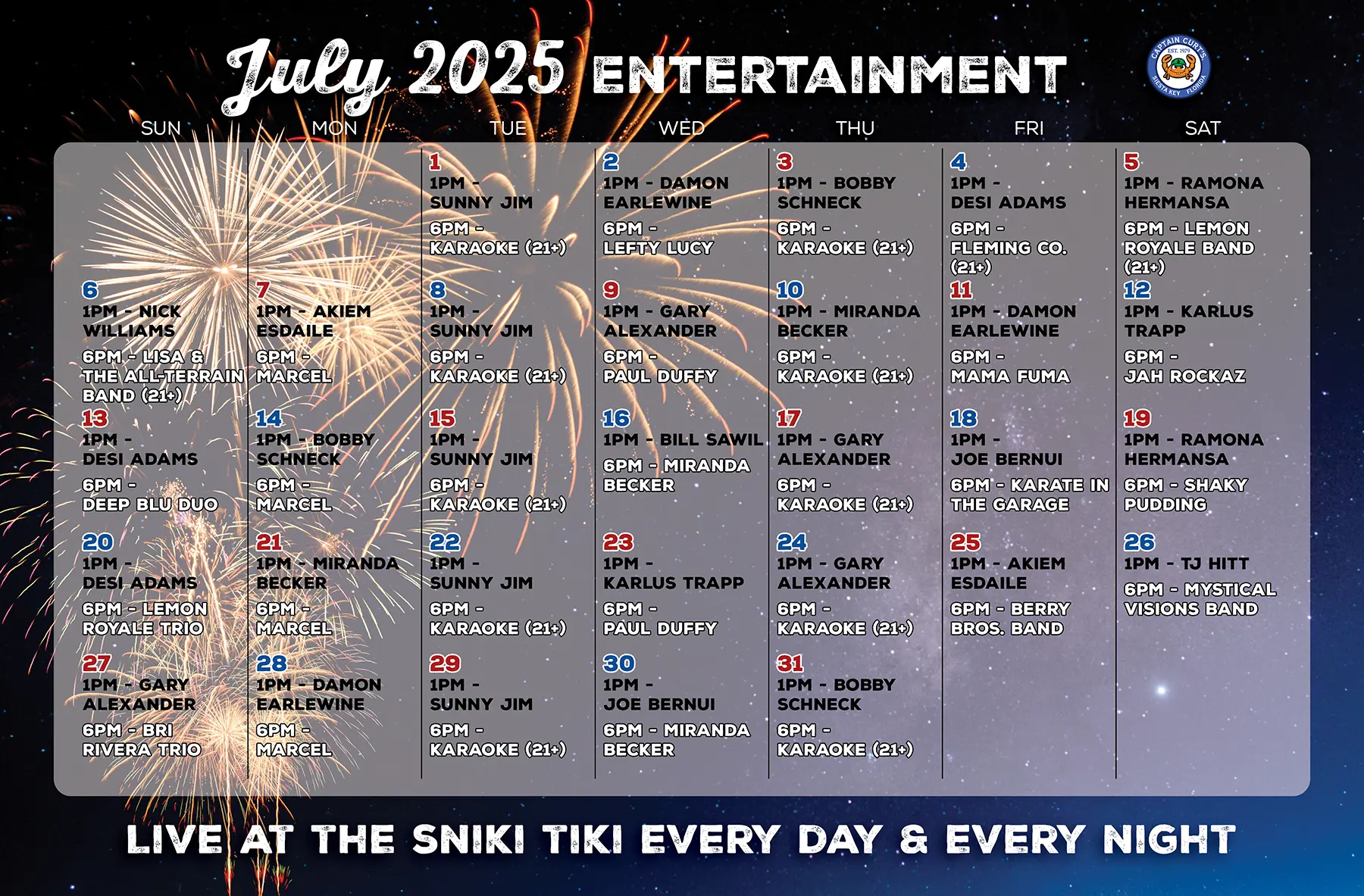 July 2025 Music Calendar