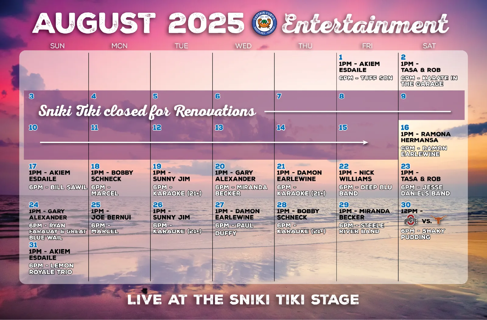 August 2025 Music Calendar
