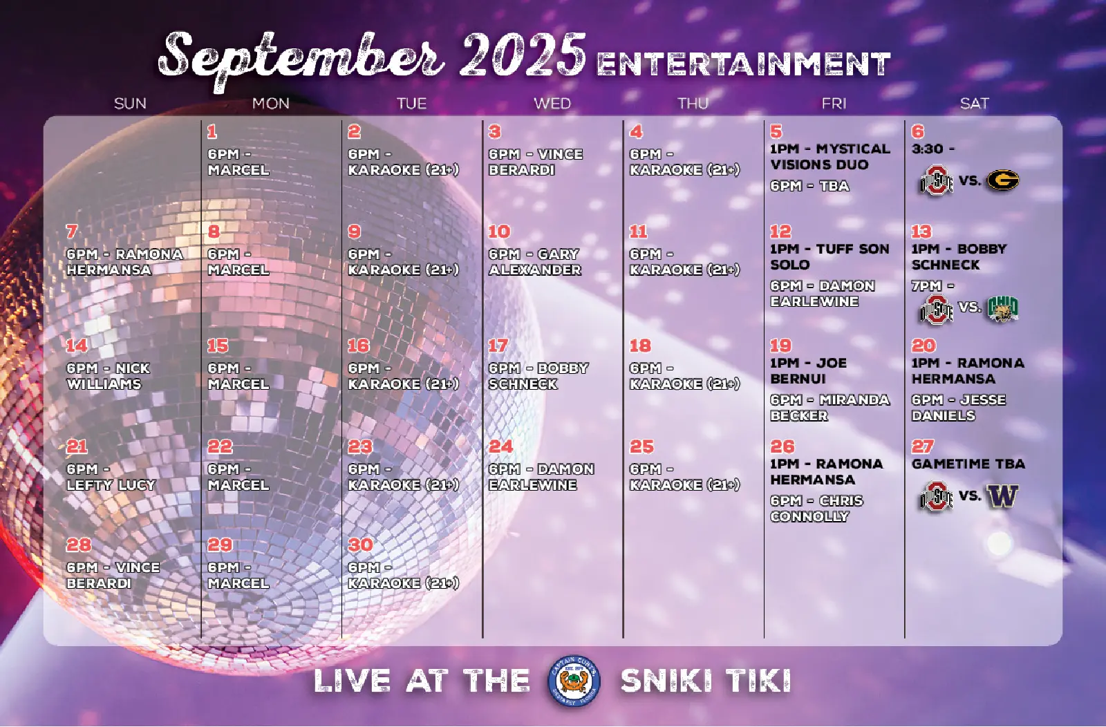 September 2025 Music Calendar