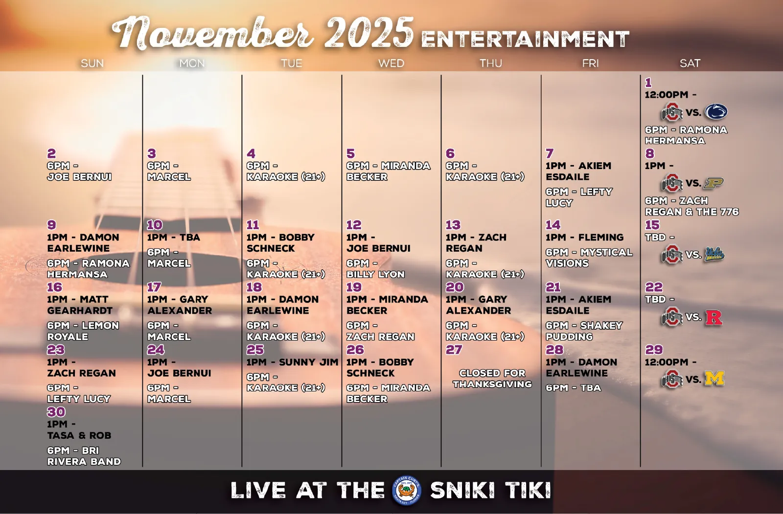November 2025 Music Calendar November 2025 Music Calendar