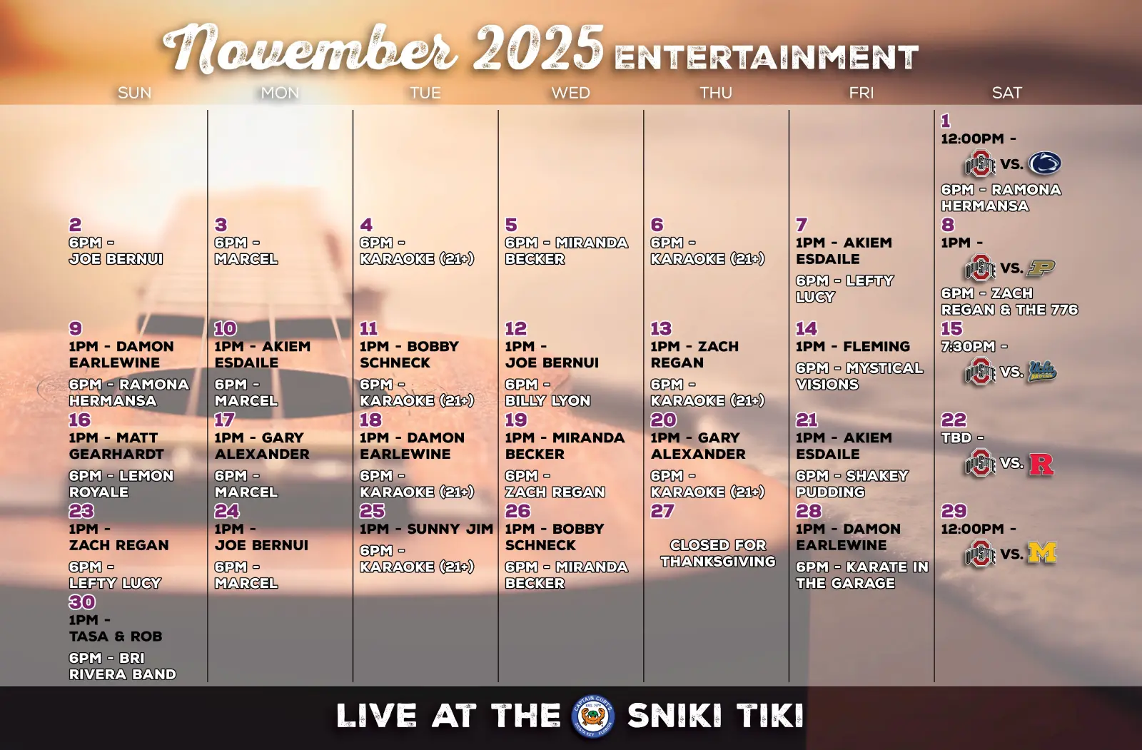 November 2025 Music Calendar UPDATE