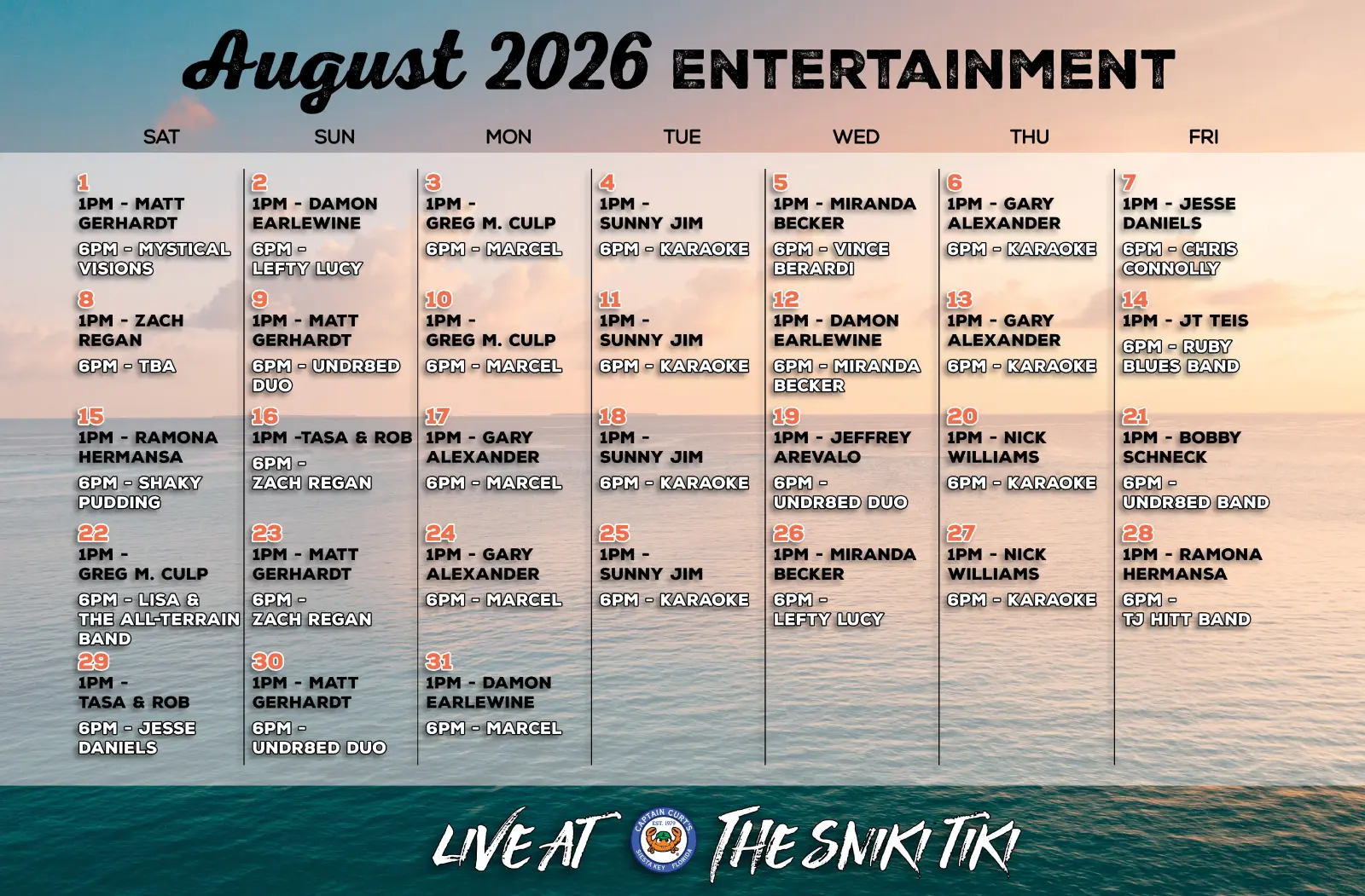August 2026 Music Calendar